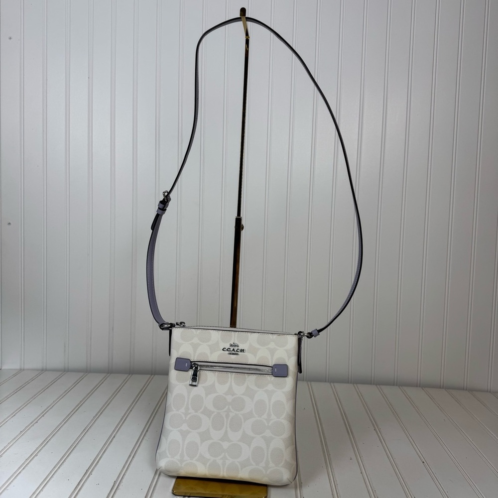 Coach CF340 Crossbody Bag Signature Mini rowan File‎ Mist Purple Silver Hardware - Picture 3 of 15